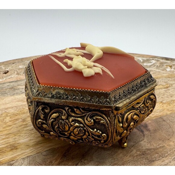 Westland Co. Cameo Music Box Hummingbird Iris Hexagon Walty Of The Flowers Japan - Picture 5 of 7